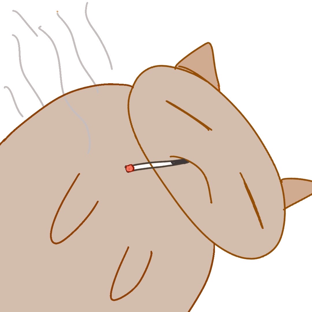 瘫瘫猫叼烟放空手绘原稿